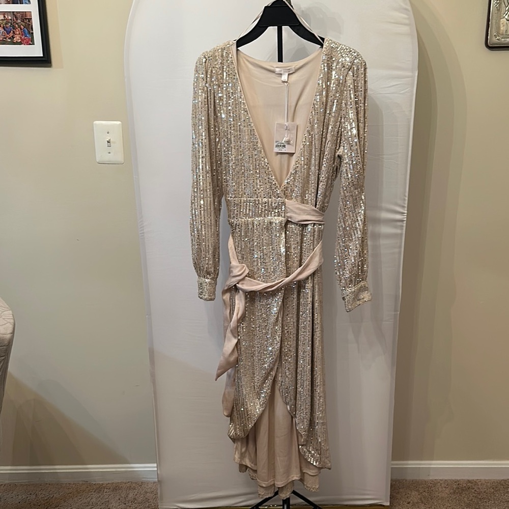 LC Lauren Conrad Gold Bishop Sleeve Gown for Weddings